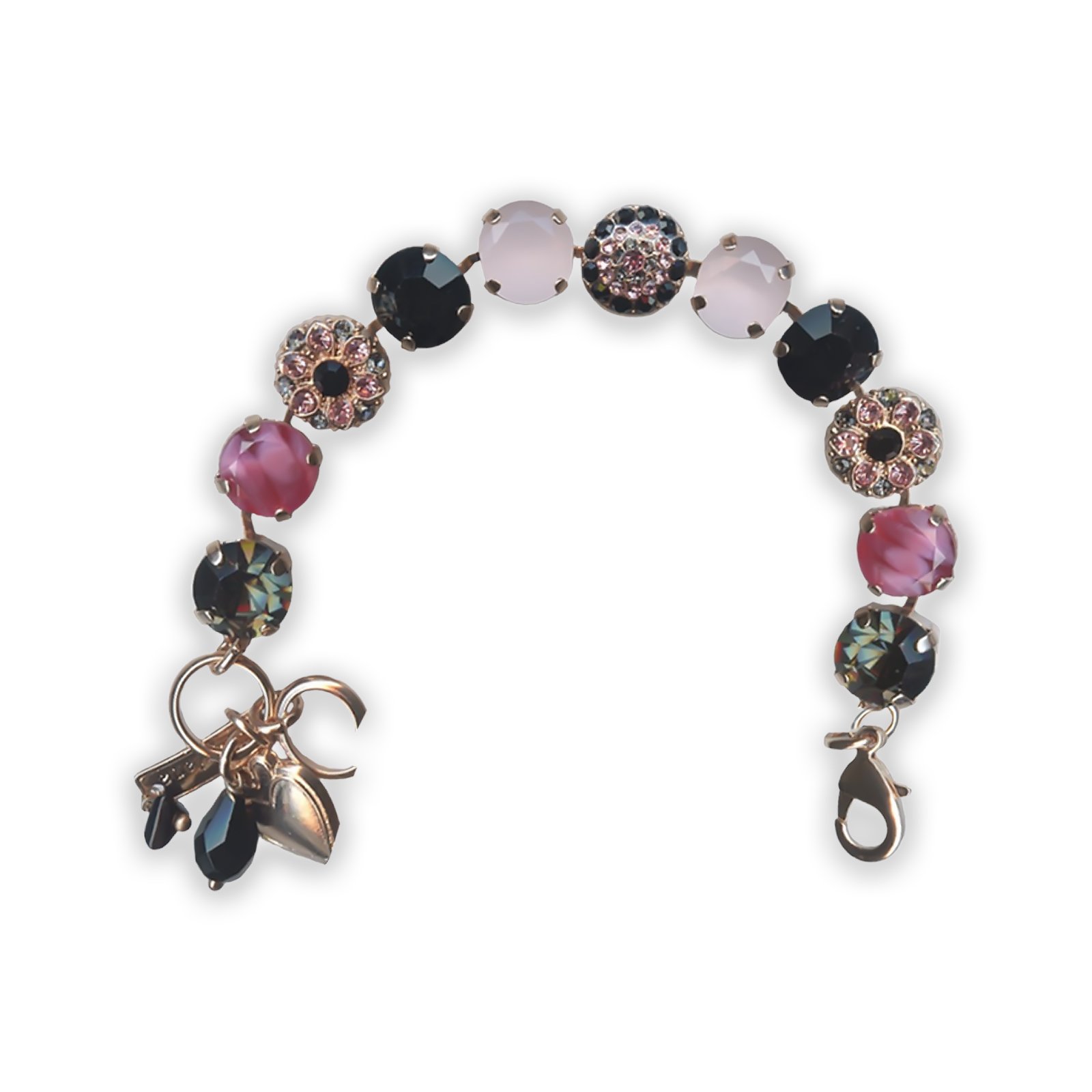B-4501-1-143-RG (1) Bracelet by Mariana Peppermint Coll. Beautiful Jet Black, Silver Night, Rose Opal, & Rose Swarovski Crystals - Image 1