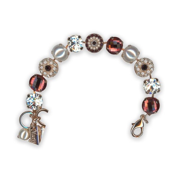 Bracelet By Mariana Woman Elegant Pearl, Burgundy, Topaz and Clear Swarovski Crystals