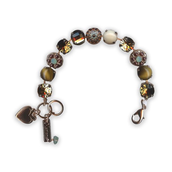 Bracelet by Mariana Serai Coll. Exquisite Tiger Eye & White Aventurine Mineral, Chocolate Brown, Topaz, & Pacific Opal Swarovski Crystals