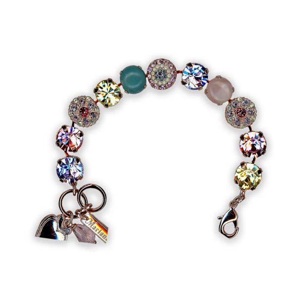 Bracelet by Mariana My Treasures Coll. Lovely Turq & Rose Quartz Mineral, Lt Rose, Tanzanite, Jonquil, & Chrysolite Opal Swarovski Crystals