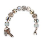 Bracelet by Mariana Gardenia Botanica Coll. Timeless White Shell Mineral, Golden Shadow, Clear, & White Opal Swarovski Crystals