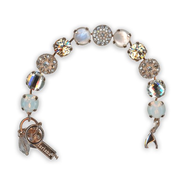 Bracelet by Mariana Gardenia Botanica Coll. Timeless White Shell Mineral, Golden Shadow, Clear, & White Opal Swarovski Crystals