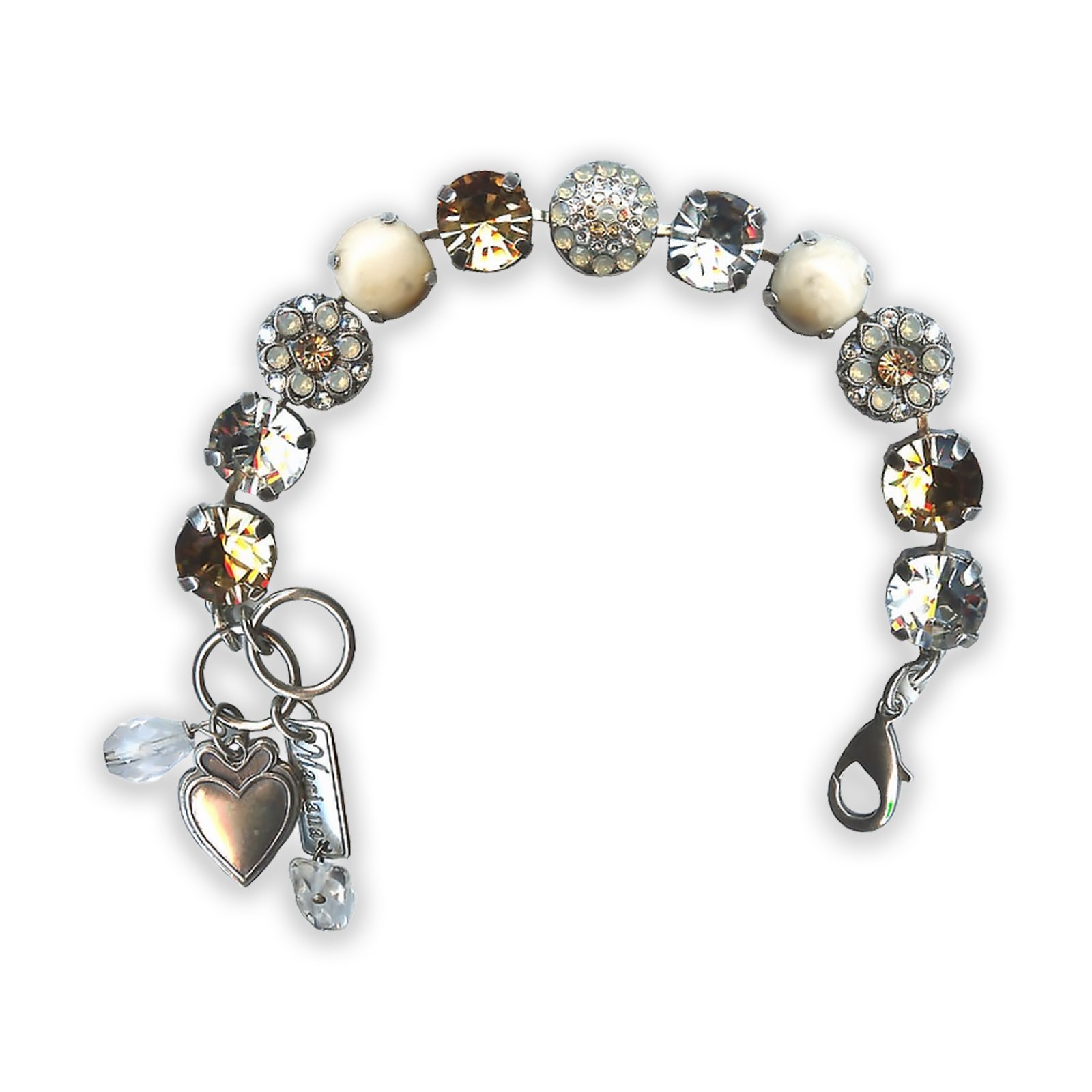 B-4501-1-M39110-SP (1) Bracelet by Mariana Champagne & Caviar Coll. Gorgeous White Aventurine Mineral, Champagne, Clear, & Sand Opal Swarovski Crystals - Image 1