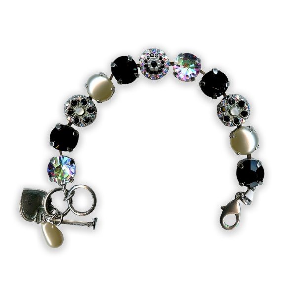 Bracelet by Mariana Peace Coll. Elegant White Shell Mineral, Cream Pearl, Jet, & Vitral Light Swarovski Crystals