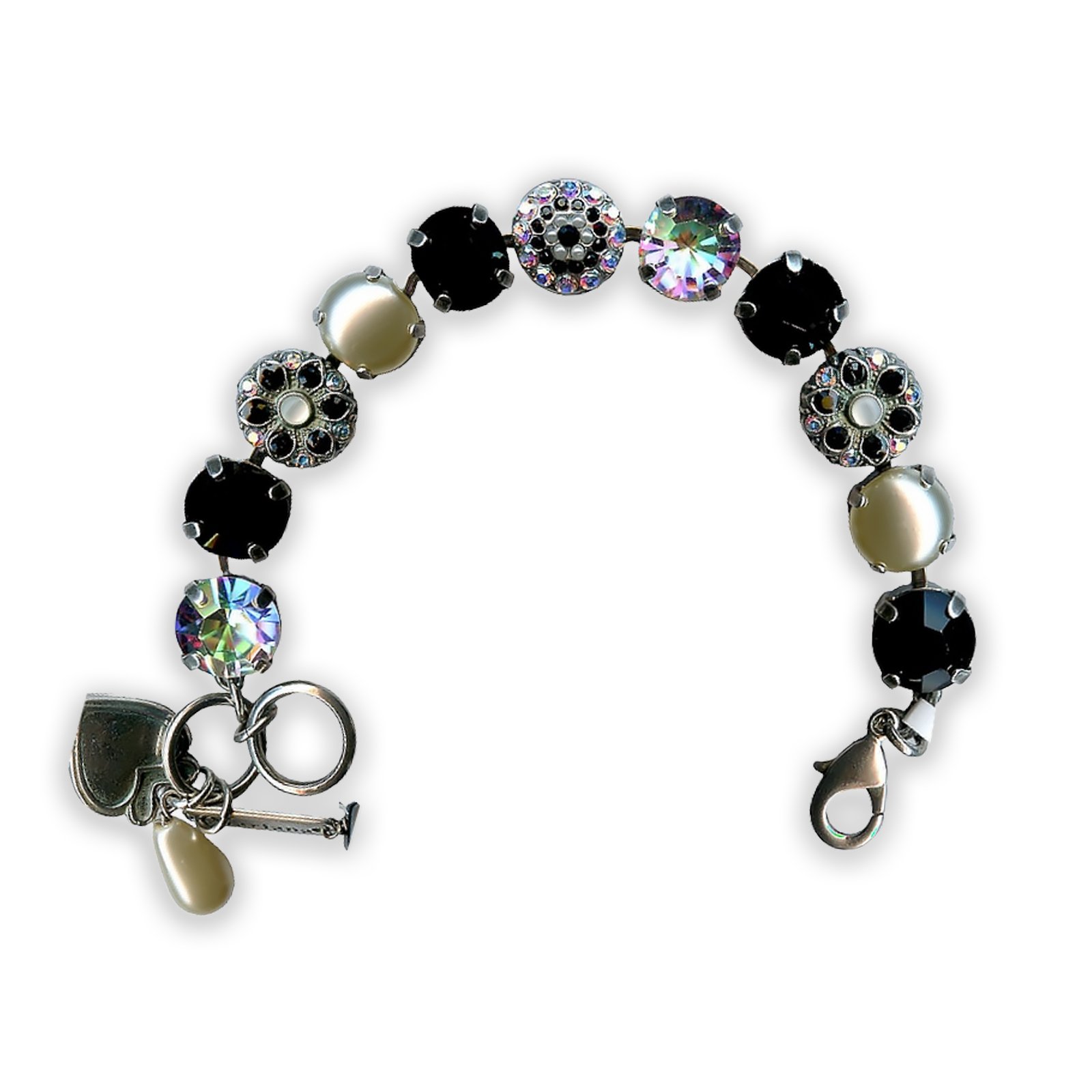 B-4501-1-M87280-SP (1) Bracelet by Mariana Peace Coll. Elegant White Shell Mineral, Cream Pearl, Jet, & Vitral Light Swarovski Crystals - Image 1