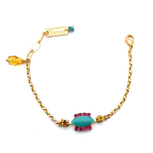 Bracelet By Mariana Woman Adorable Turquoise, Fuchsia and Topaz Swarovski Crystals