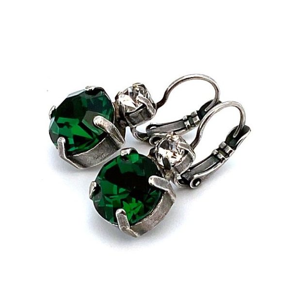 Earrings By Mariana My Treasures Coll. Clear & Emerald Swarovski Crystals Silver Plated