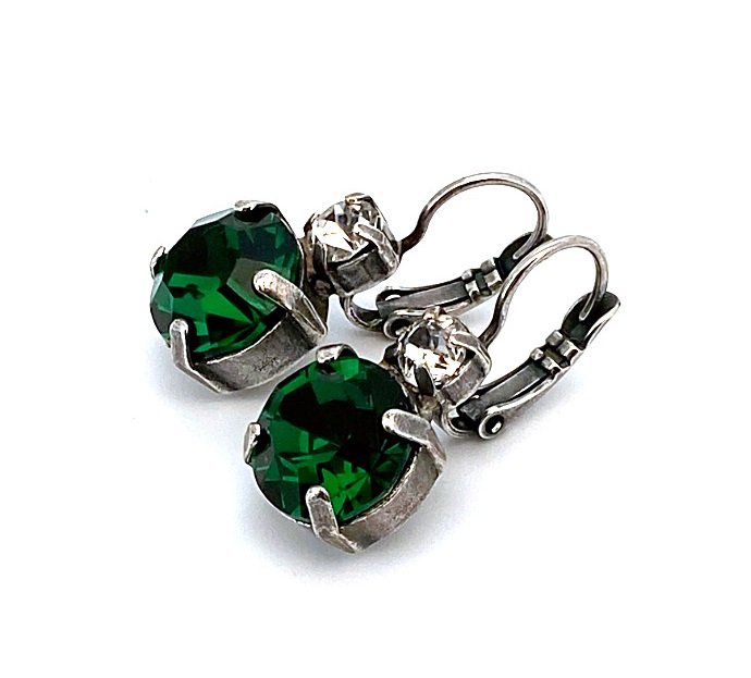 E-1037-001205-SP6 (2) Earrings By Mariana My Treasures Coll. Clear & Emerald Swarovski Crystals Silver Plated - Image 1