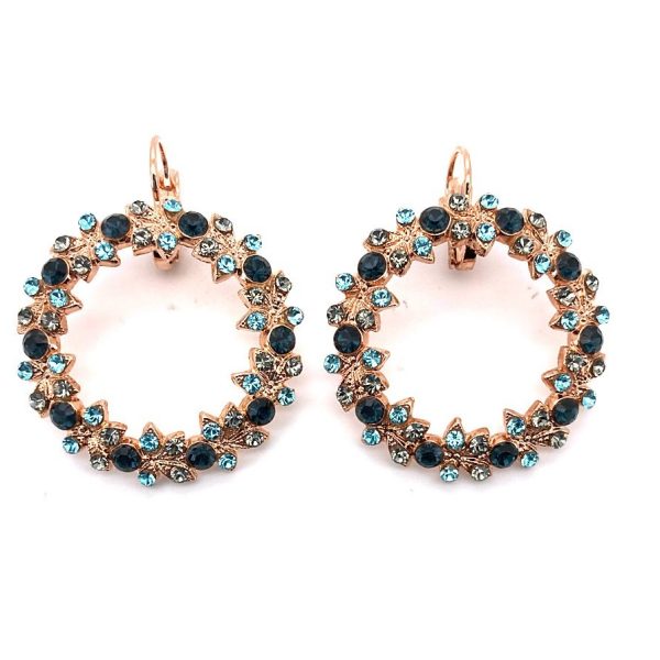 Earrings by Mariana Nightfall Coll. Wreath Encrusted Montana Blue, Black Diamond, & Aquamarine Swarovski Crystals