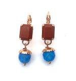 Earrings By Mariana Woman Elegant Red Aventurine and Blue Quartz Minerals