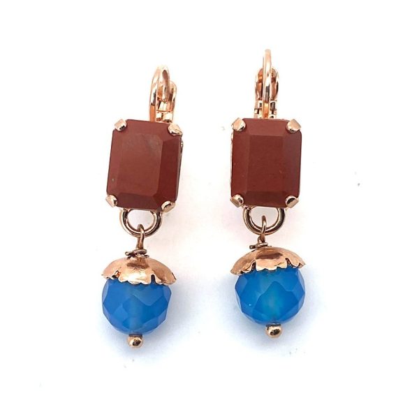 Earrings By Mariana Woman Elegant Red Aventurine and Blue Quartz Minerals