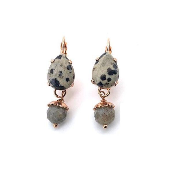 Earrings by Mariana My Treasures Coll. Gorgeous Dalmatian Jasper & Smoky Quartz Mineral Swarovski Crystals