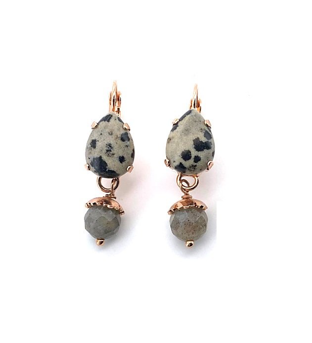 E-1312-2-M31000-RG6 (1) Earrings by Mariana My Treasures Coll. Gorgeous Dalmatian Jasper & Smoky Quartz Mineral Swarovski Crystals - Image 1