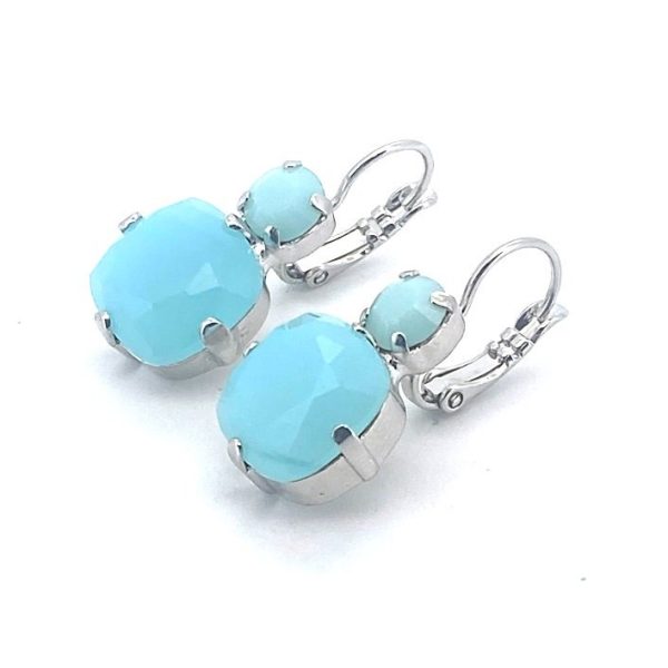 Earrings By Mariana My Treasures Coll. Green Opal and Cushion Aqua Opal Swarovski Crystals
