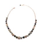 Necklace by Mariana My Treasures Coll. Elegant Snowflakes Obsidian, Dalmatian Jasper, Onyx, Blue Goldstone Mineral, Silver Night, & White Opal Swarovski Crystals