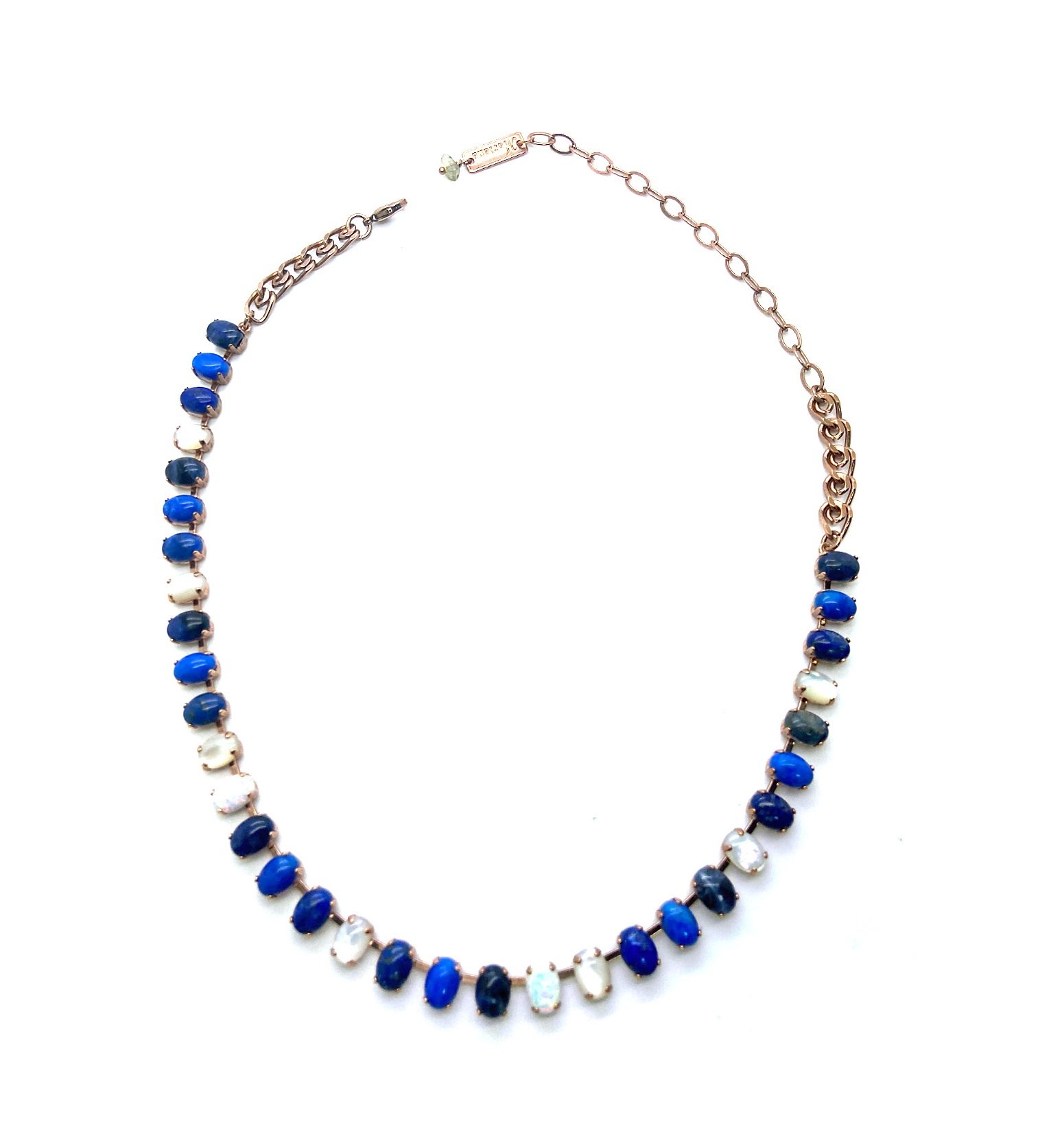 N-3086-1SO2-M3104-RG (1) Necklace by Mariana My Treasures Coll. Shimmering Fire & Snow Synthetic Opal, Blue Howlite, Lapis Lazuli, & White Shell Mineral Swarovski Crystals - Image 1