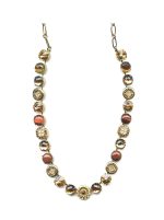 Necklace By Mariana Odyssey Coll. Ruby & Amber Minerals, Gold & Green Swarovski Crystals