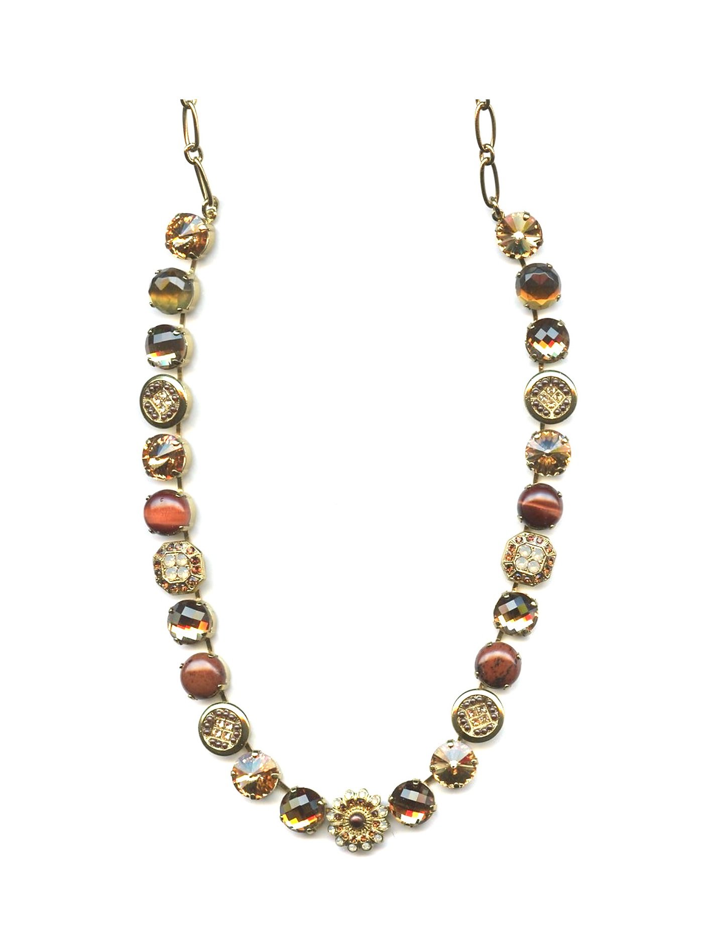 N-3423-3-M1318-EG Necklace By Mariana Odyssey Coll. Ruby & Amber Minerals, Gold & Green Swarovski Crystals - Image 1