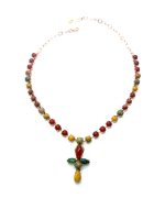 Necklace by Mariana My Treasures Coll. Stunning Jade, Yellow Jasper, Red Goldstone, Riverstone, Rhodonite Mineral Swarovski Crystals