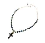 Necklace by Mariana My Treasures Coll. Gorgeous Dalmatian Jasper, Moonstone, Blue Goldstone, & Onyx Mineral Swarovski Crystals - Image 2