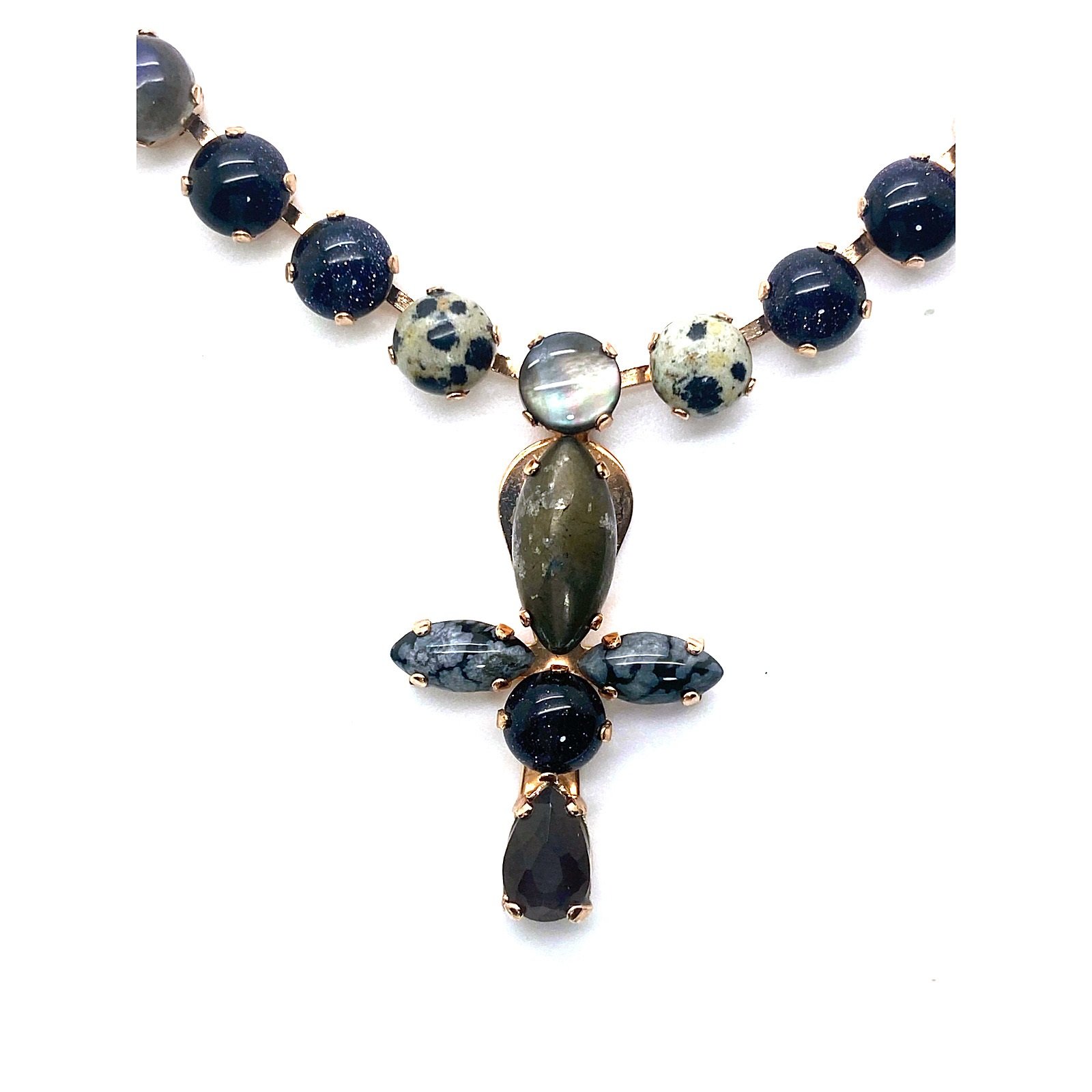 N-3852-30M4-M3100-RG (3) Necklace by Mariana My Treasures Coll. Gorgeous Dalmatian Jasper, Moonstone, Blue Goldstone, & Onyx Mineral Swarovski Crystals - Image 1
