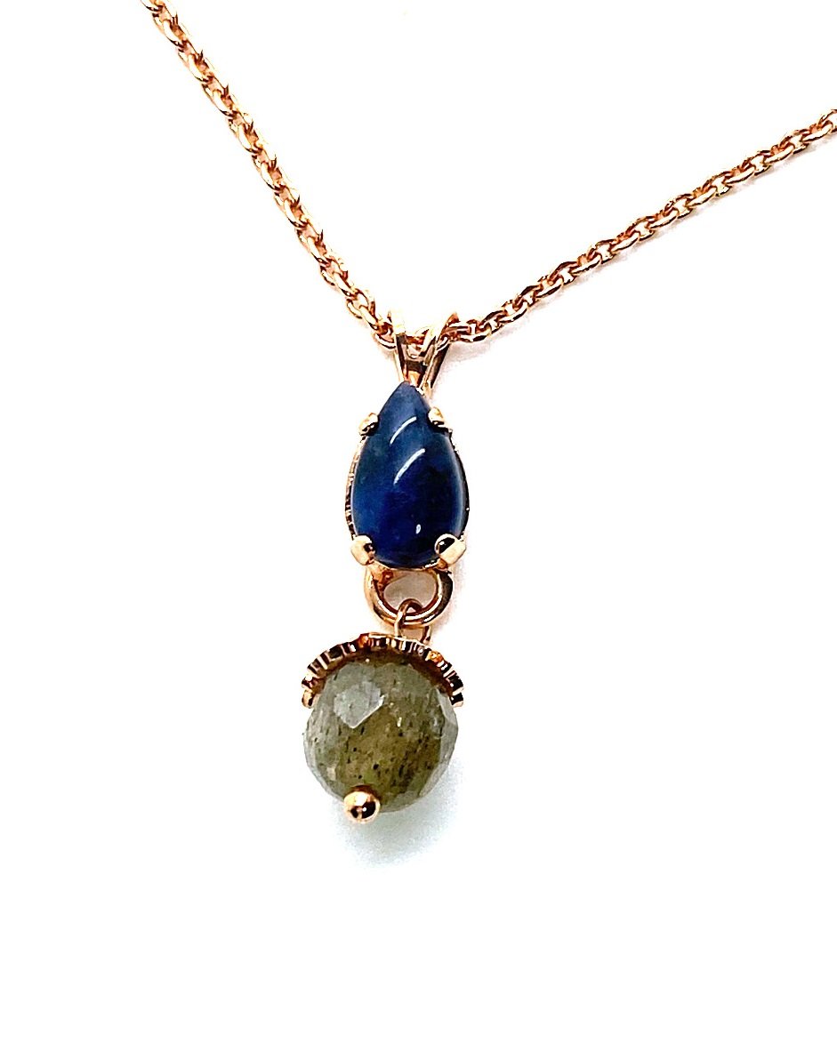 N-5106-8-M3104-RG (2) Necklace by Mariana My Treasures Coll. Exquisite Blue Goldstone & Olivine Mineral Swarovski Crystals - Image 1