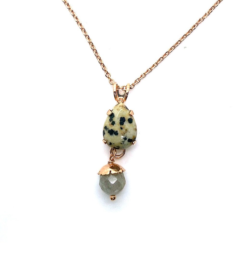 N-5312-2-M31000-RG (2) Necklace by Mariana My Treasures Coll. Fab Dalmatian Jasper & Smoky Quartz Mineral Swarovski Crystals - Image 1