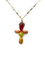 Necklace by Mariana My Treasures Coll. Alluring Rhodonite, Coral, Yellow Jasper, & Olivine Mineral Swarovski Crystals