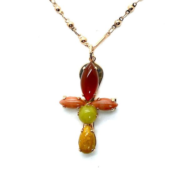 Necklace by Mariana My Treasures Coll. Alluring Rhodonite, Coral, Yellow Jasper, & Olivine Mineral Swarovski Crystals