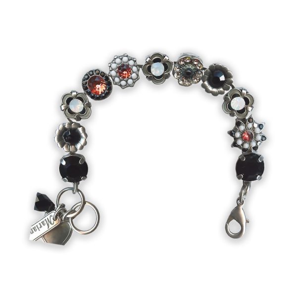 Bracelet by Mariana Silk Road Coll. Elegant Peach, Jet, and White Swarovski Crystals