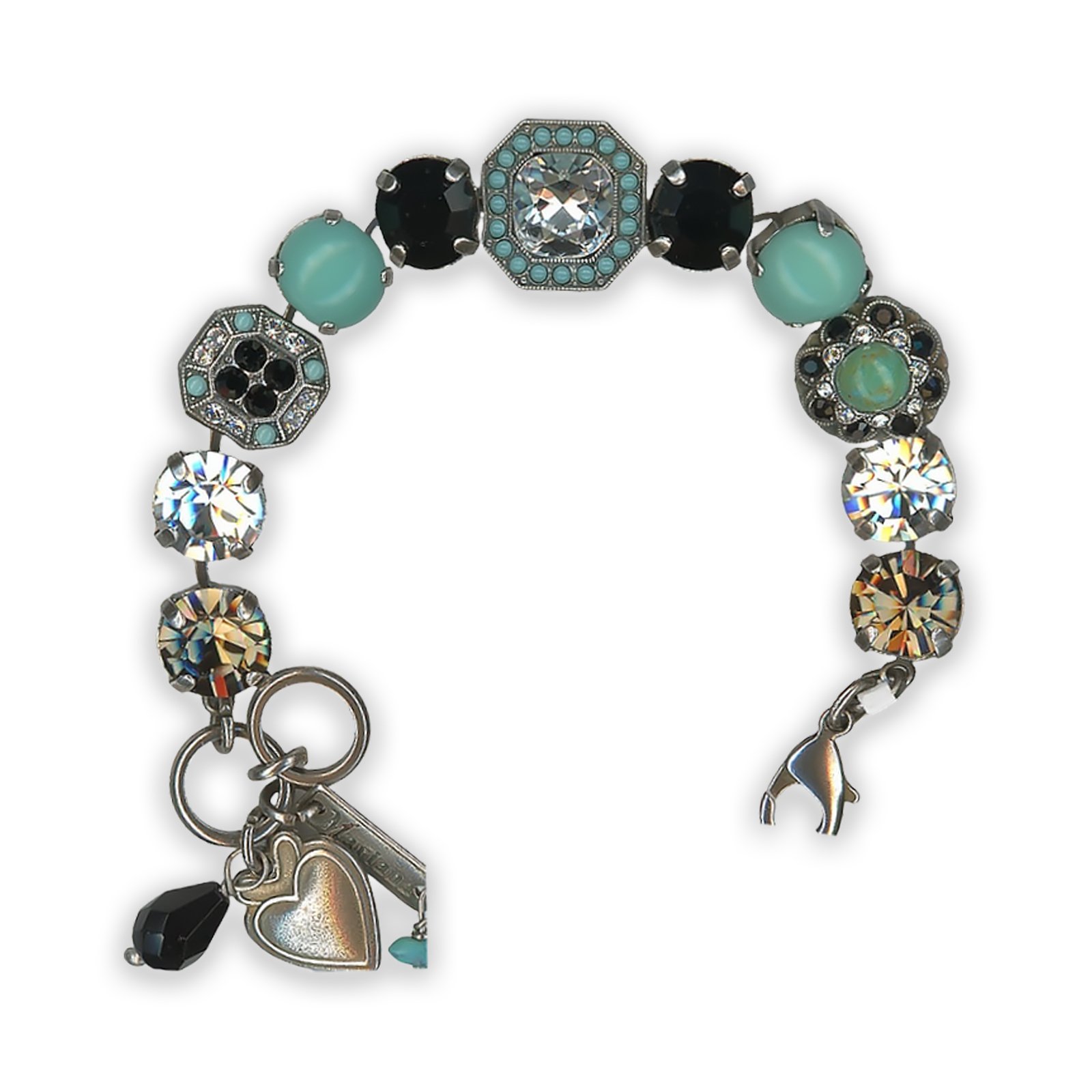 B-4174-10-M1081-SP (1) Bracelet by Mariana Africa Coll. Adorable Turq Mineral, Blacks, and Clear Swarovski Crystals - Image 1