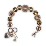 Bracelet By Mariana 2021 Coll. Exquisite Riverstone Mineral, Golden and Topaz Swarovski Crystals - Image 3