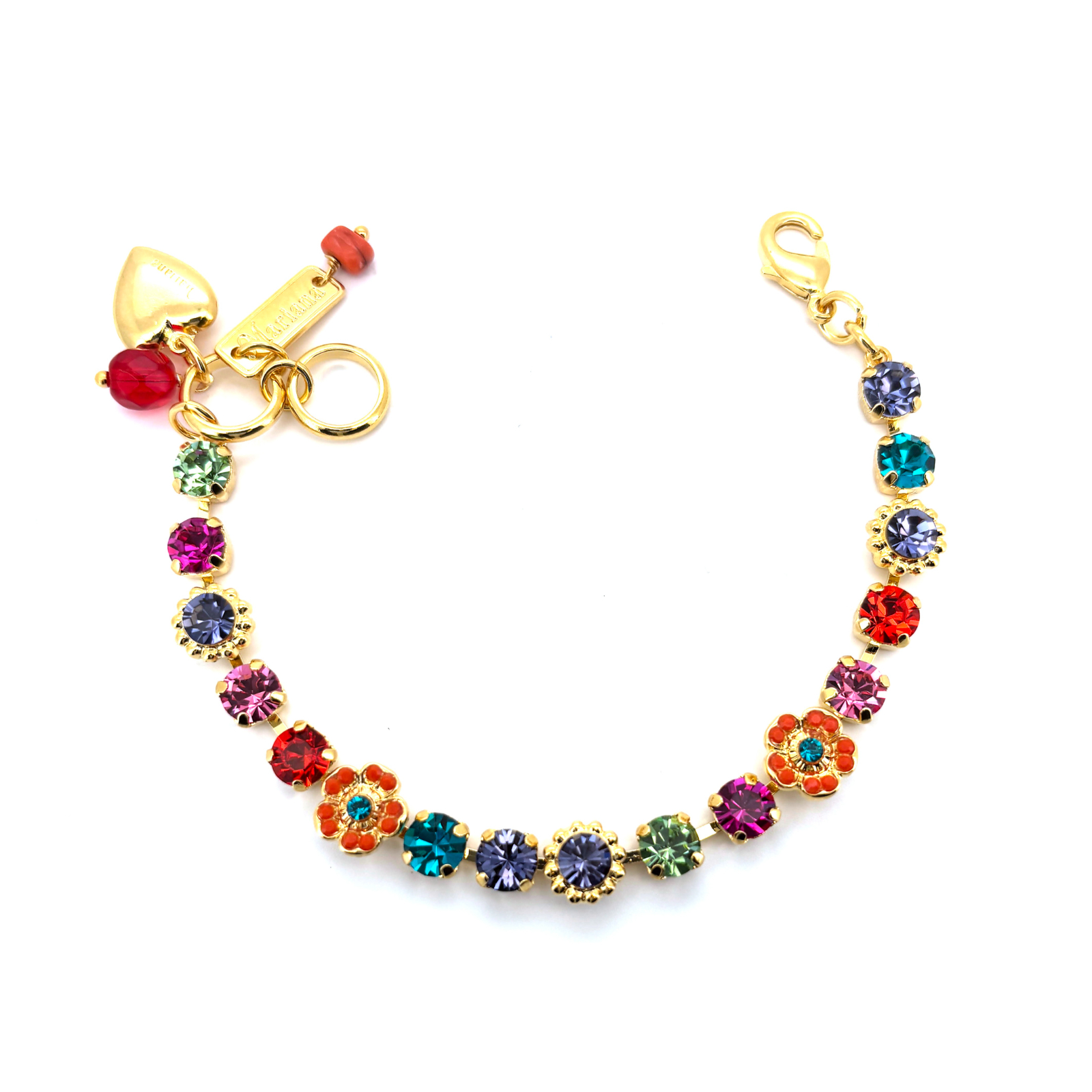 B-4504-1143-YG (3) Bracelet By Mariana Woman Bold Olivine, Fuchsia and Blue Zircon Swarovski Crystals - Image 1