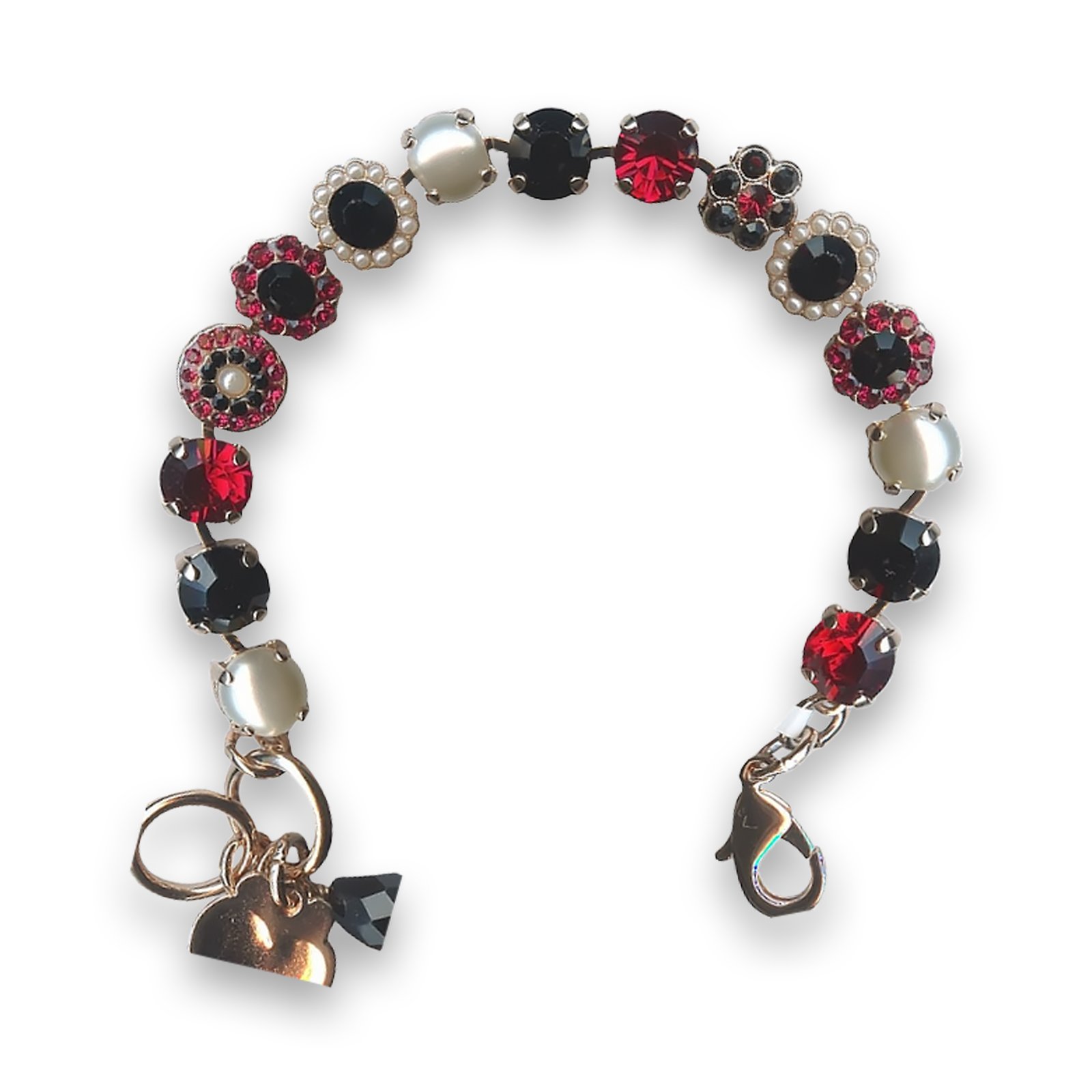 B-4479-501-2-RG (1) Bracelet by Mariana My Treasures Coll. Elegant Pearl, Ruby, and Jet Swarovski Crystals - Image 1