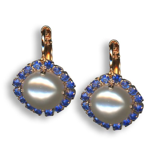 Earrings By Mariana Woman Glamorous Pearl and Sapphire Swarovski Crystals