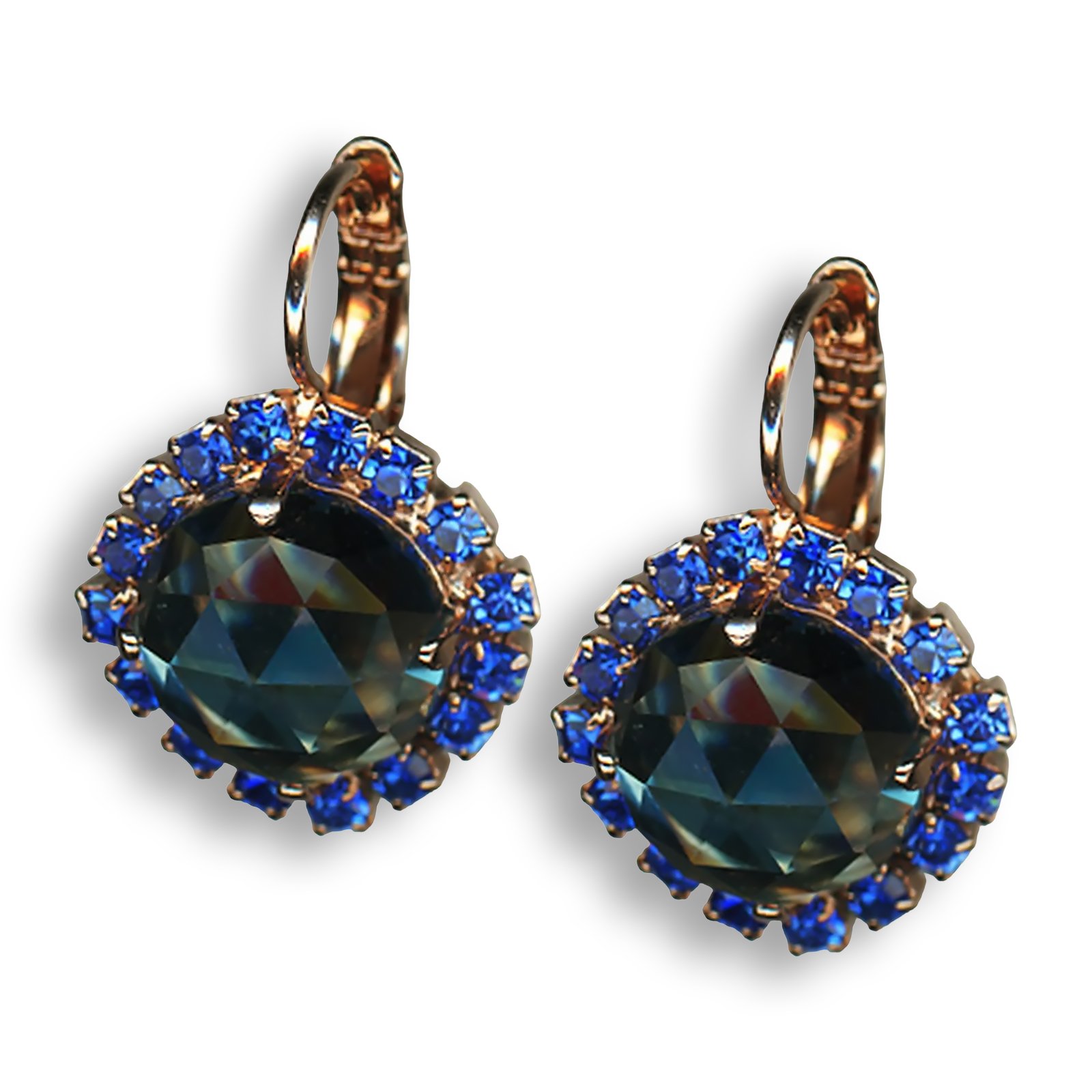 E-1137-1R-206M02-RG6 (1) Earrings by Mariana My Treasures Coll. Fab Blue Topaz Mineral and Sapphire Swarovski Crystals - Image 1