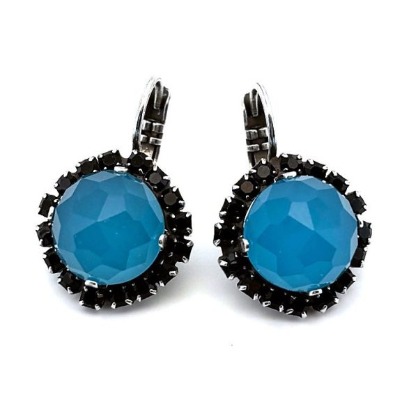 Earrings By Mariana Exquisite Blue Quartz Mineral and Jet Swarovski Crystals