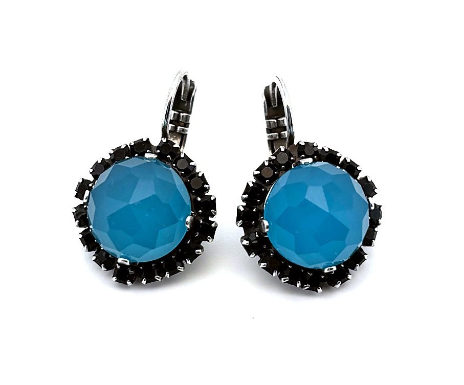 E-1137-1R-280M65-SP6 (1) Earrings By Mariana Exquisite Blue Quartz Mineral and Jet Swarovski Crystals - Image 1