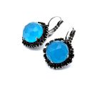 Earrings By Mariana Exquisite Blue Quartz Mineral and Jet Swarovski Crystals - Image 2