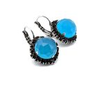 Earrings By Mariana Exquisite Blue Quartz Mineral and Jet Swarovski Crystals - Image 3