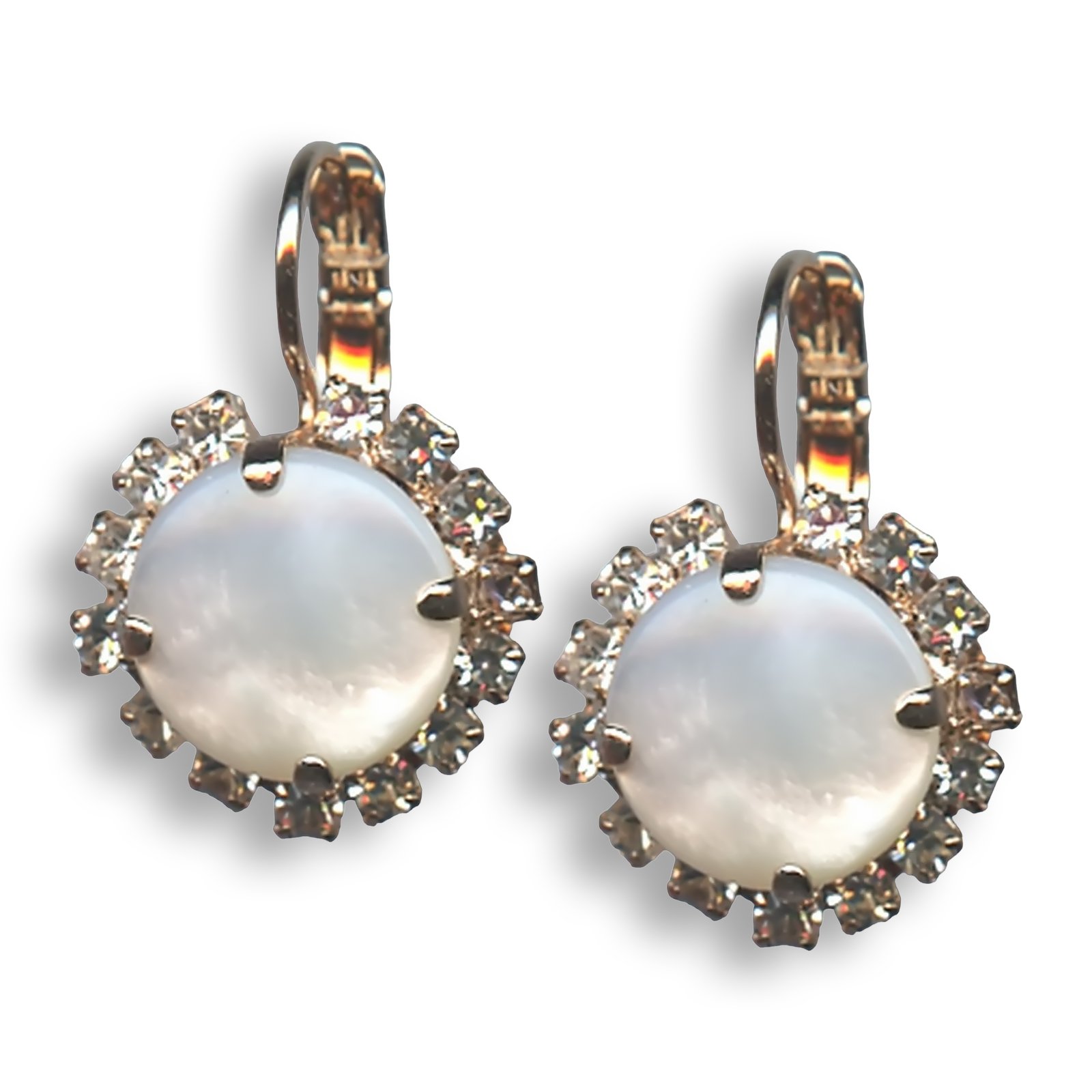 E-1137-1R-M1093-RG6 (1) Earrings by Mariana My Treasures Coll. Exquisite White Shell Mineral Swarovski Crystals - Image 1