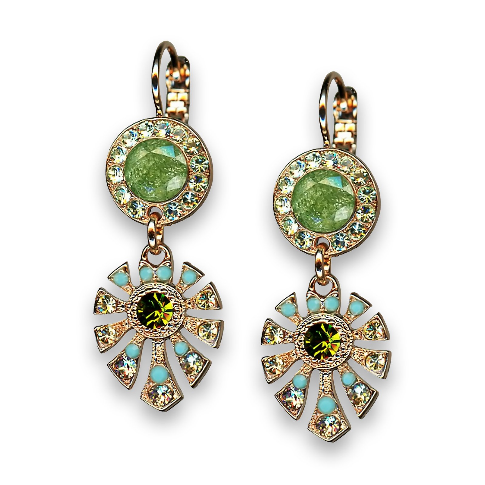 E-1514-3-1151-RG6 (1) Earrings By Mariana Woman Gorgeous Green and Turquoise Swarovski Crystals - Image 1