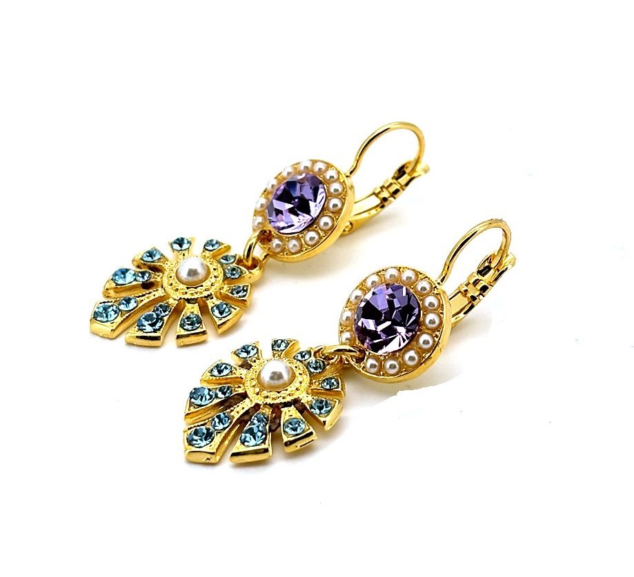 E-1514-3-1152-YG6 (1) Earrings By Mariana Woman Timeless Pearl and Aquamarine Swarovski Crystals - Image 1