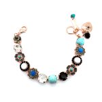 Bracelet By Mariana woman Beautiful Turquoise Mineral and Jet Swarovski Crystals
