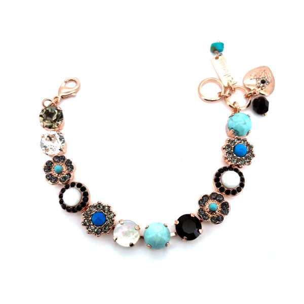 Bracelet By Mariana woman Beautiful Turquoise Mineral and Jet Swarovski Crystals