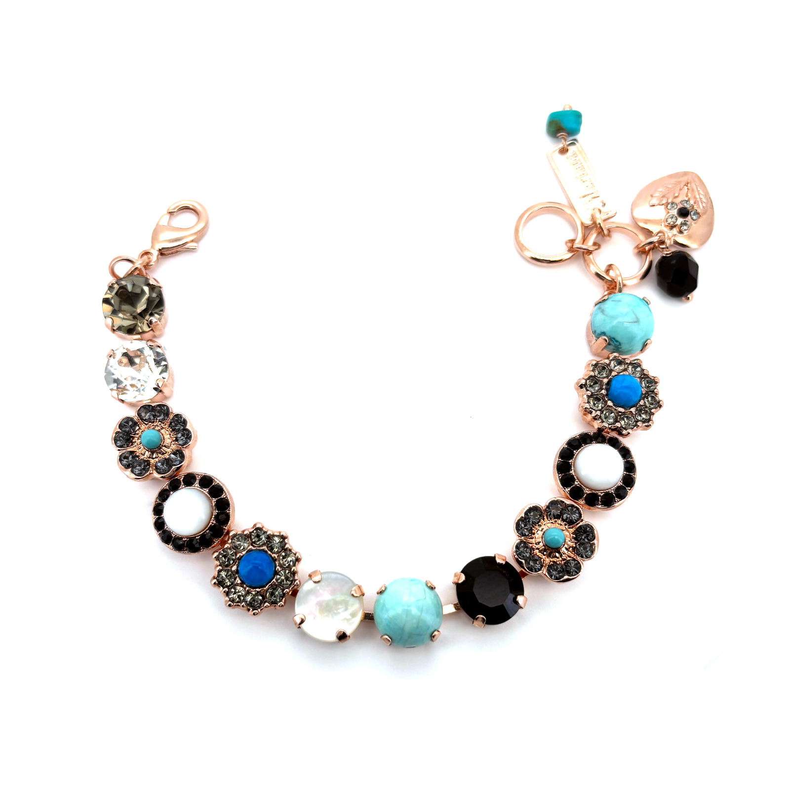 B-4045-1-M1081-RG (3) Bracelet By Mariana woman Beautiful Turquoise Mineral and Jet Swarovski Crystals - Image 1