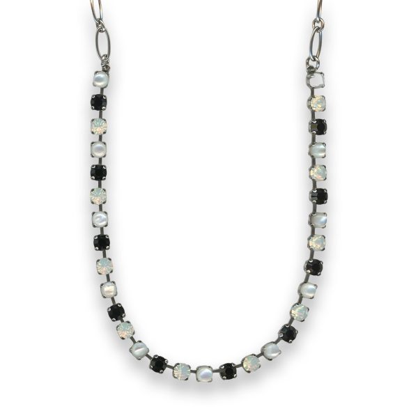 Necklace by Mariana Elegant White Shell Mineral and Jet Swarovski Crystals