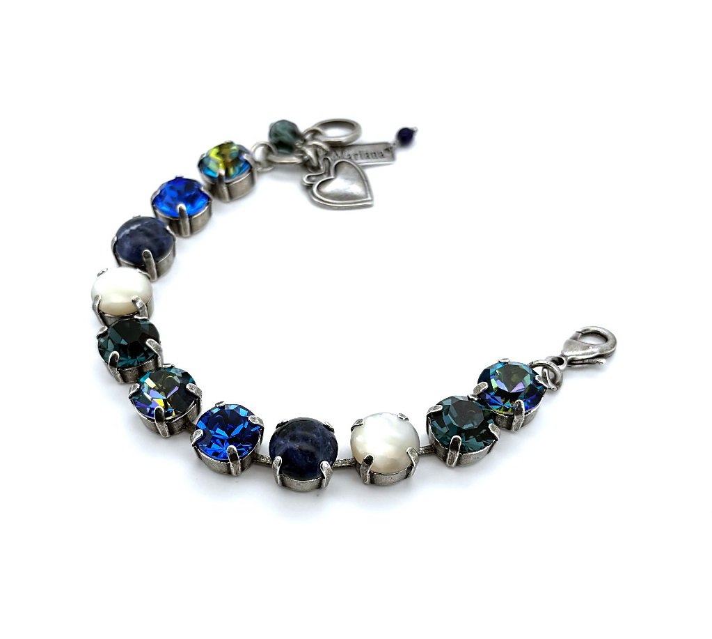 B-4474-M3104-SP (1) Bracelet By Mariana Beautiful Woman Shell Mineral and Blue Howlite Swarovski Crystals - Image 1