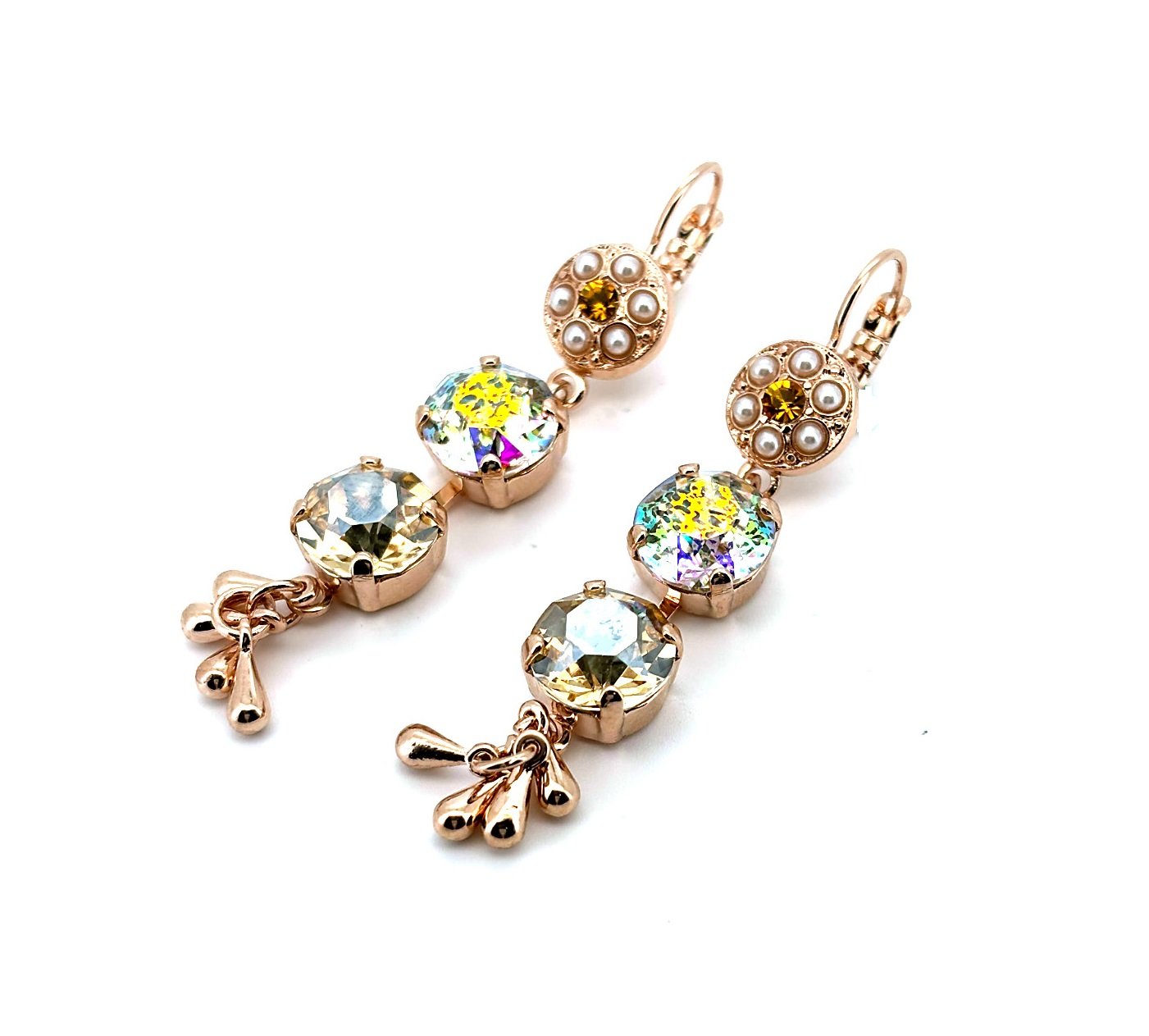 E-1044-11-01PAT1-RG6 (1) Earrings By Mariana Woman Drop Golden and Pearl Swarovski Crystals - Image 1