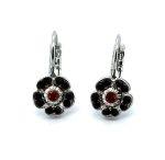 Earrings By Mariana Woman Flower Jet and Red Swarovski Crystals - Image 3